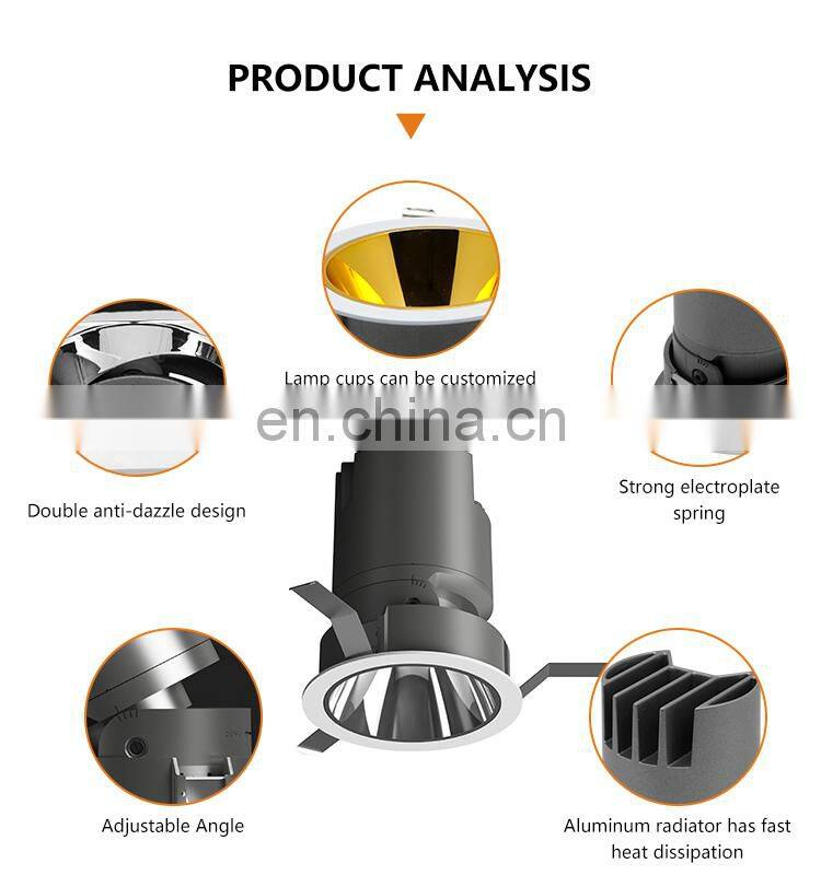 ALLWAY High Quality Indoor Ceiling Lighting 5w 7w 12w 20w Recessed 3 Color Cob Spotlight Led Spot Lamp