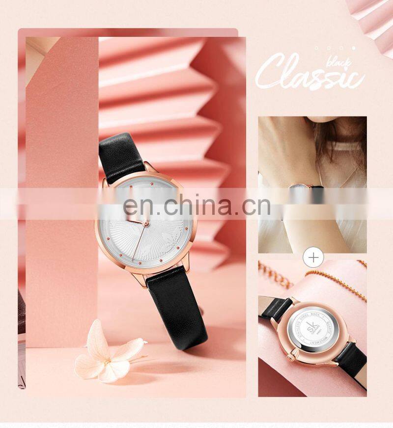SHENGKE Fancy Ladies Quartz Wrist Watches Simple Dial Fashion Leather Strap Beautiful Girls Watches Reloj Handwatch
