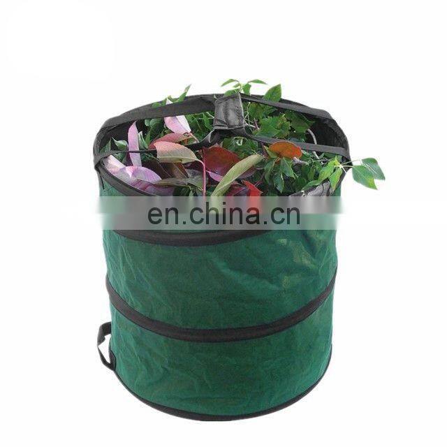 Heavy duty pop up/pe 600d polyester gardening bag with spring