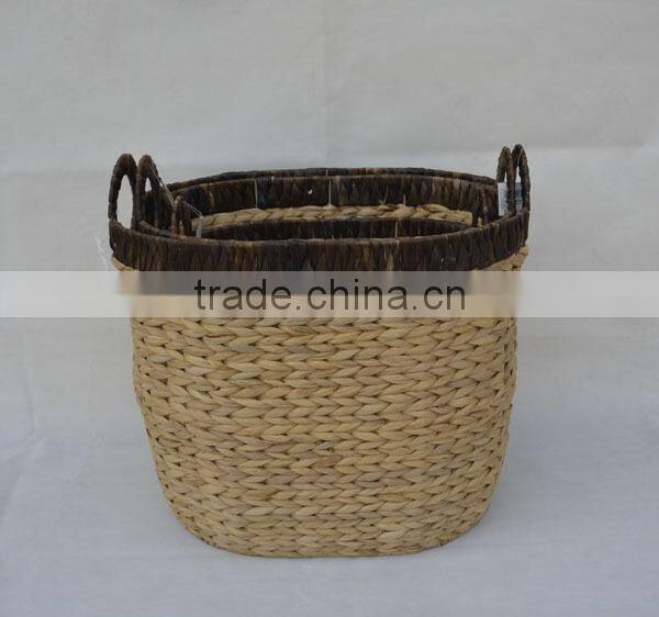 set of 3 oval water hyacinth woven laundry basket with handle