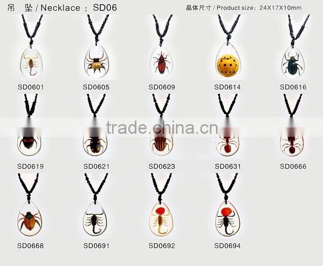 2016 Hot-selling novel gifts resin necklace with real insect