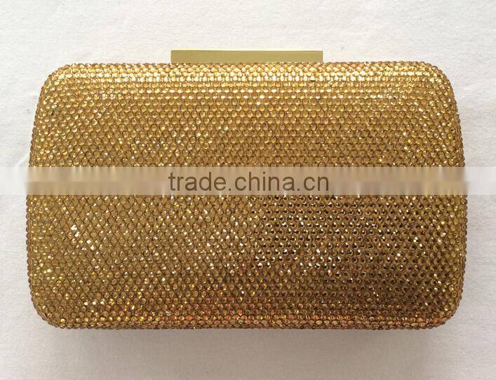 beige gold velvet lining crystal stone evening bag made in China