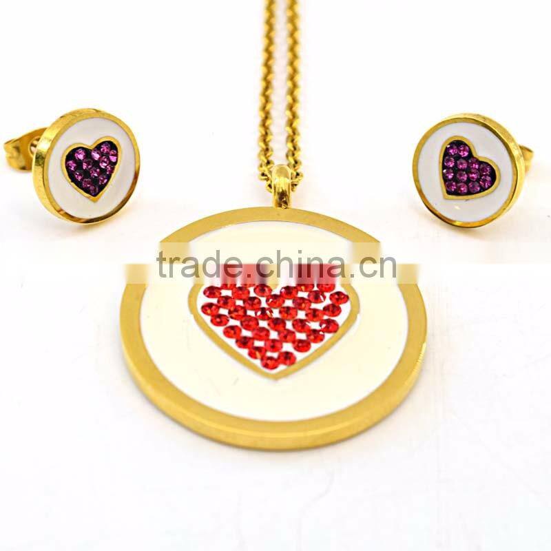 Stainless steel girlfriend heart pendant necklace earring red heart jewelry