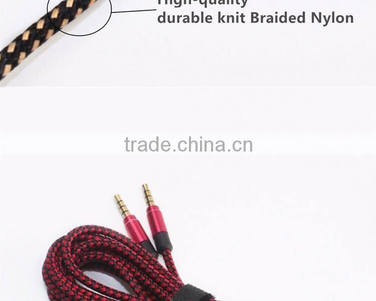 new products 2016 Quality nylon Fabric braided Aux cable 3.5mm male male colorful audio cable free samples