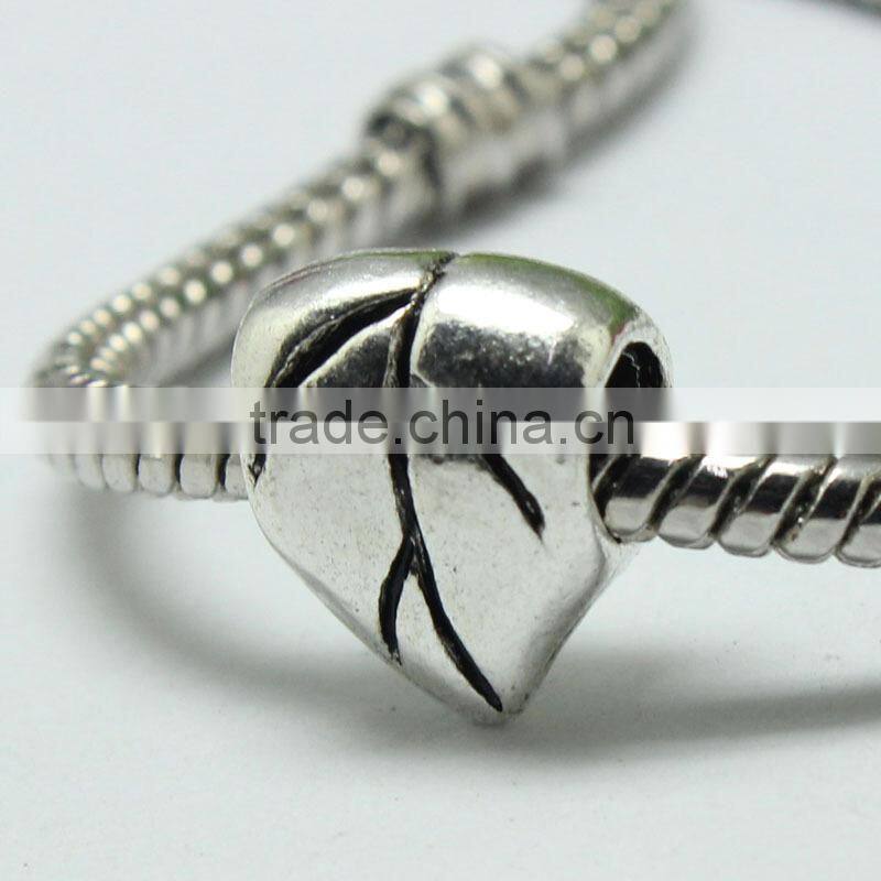 Wholesale Pdora Jewelry Accessories Leaf Shape Large Hole Metal Beads, Zinc Alloy Bracelets and Necklace Slide Beads