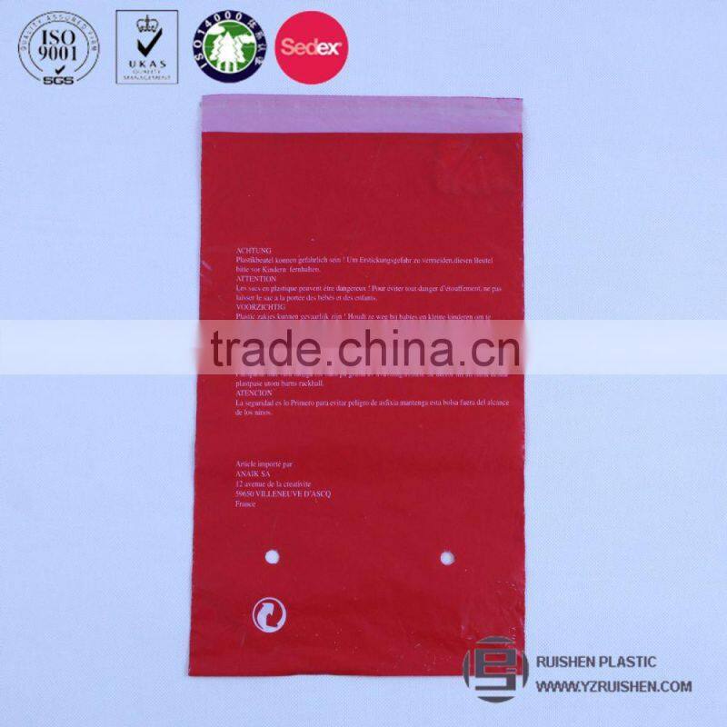 Printed flat plastic bopp self adhesive header bag