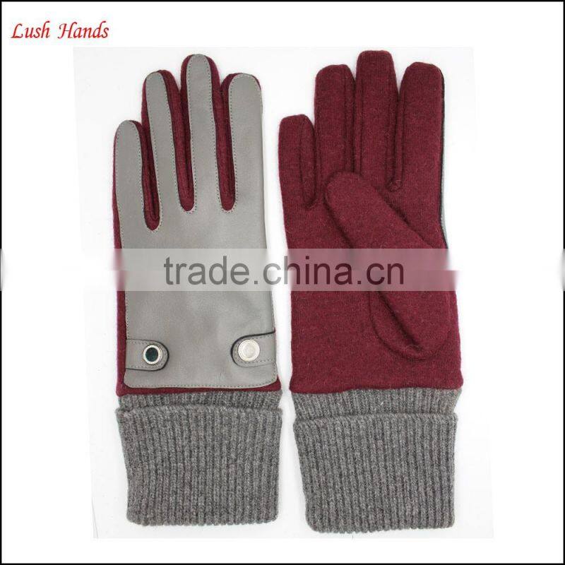 Ladies fashion cheap leather & woolen gloves