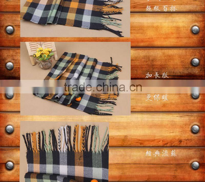 2015 Autumn Winter Newest Cotton Tassel Checked Plaid Boys Scarf