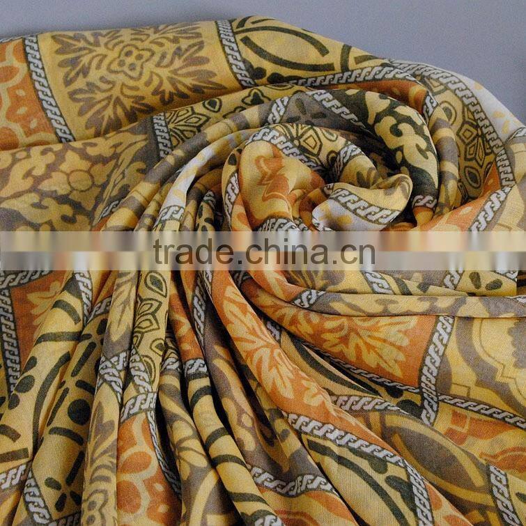 Yellow Leaf Flower Print Women Ladies Tassel Viscose Hijab Scarf Muslim
