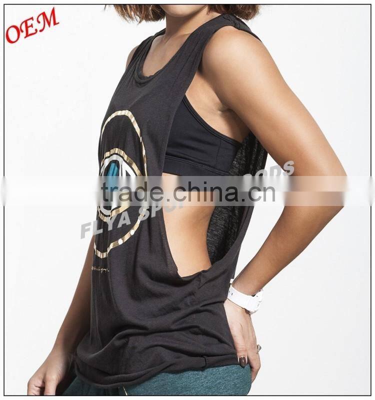 100% Cotton Custom Plain Round Neck Sleeveless Gym Wear Sexy Womens Fitness Tank Top