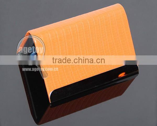 Orange Color Leather Stainless Steel Metal Leather Business Card Holder