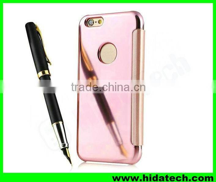 Clear smart visible flip leather case for apple iPhone 6 mirror leather case