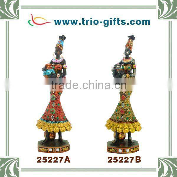 Resin african lady statue with vase
