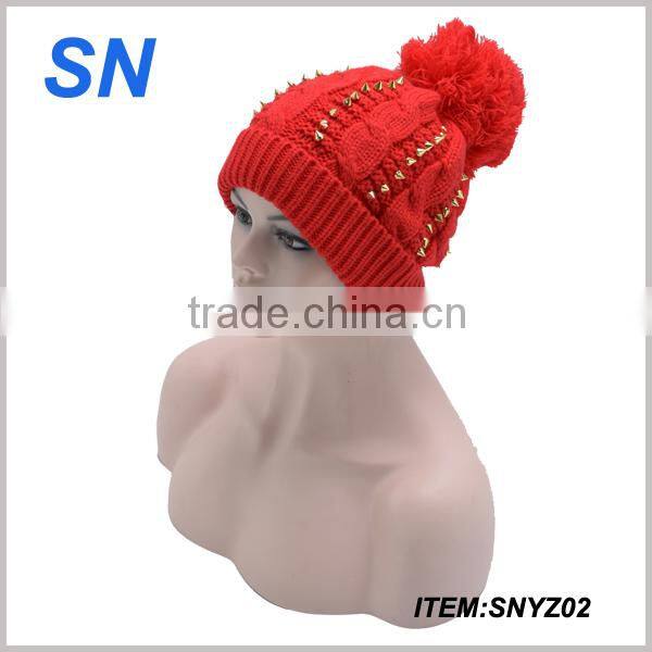 custom novelty acrylic knitted pom pom hat lady