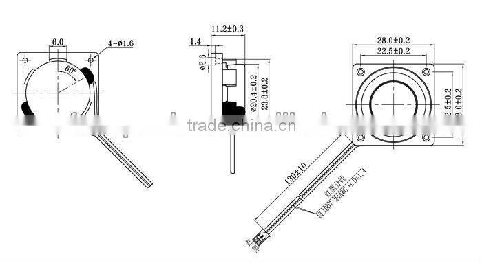 28mm 8ohm 2w square plastic mini speaker
