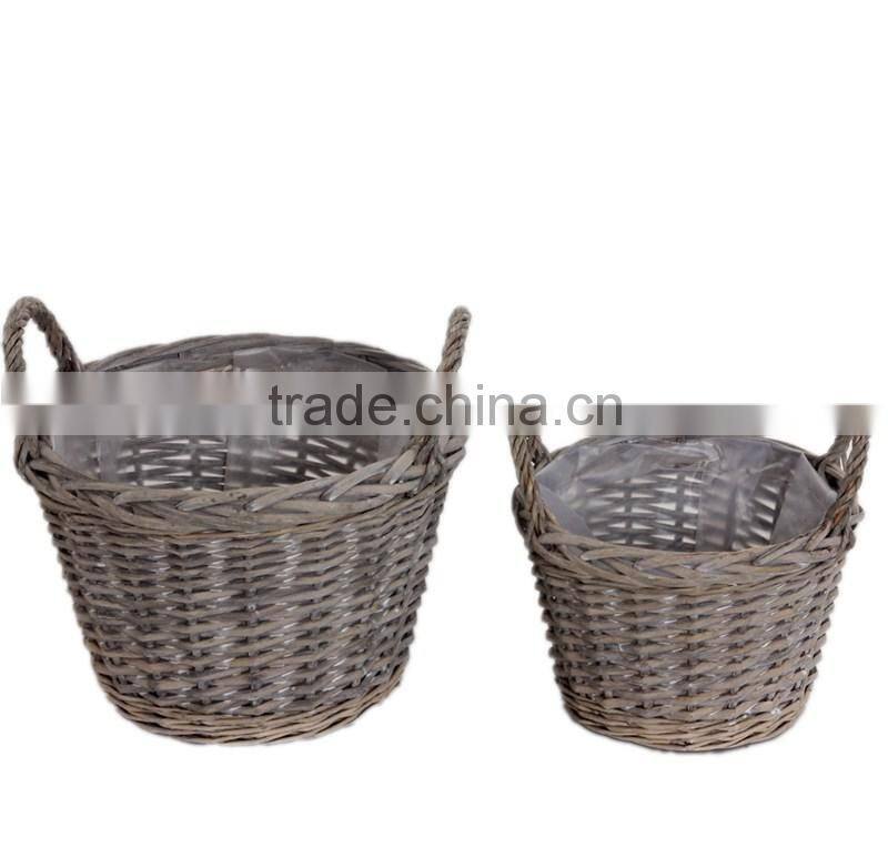 2 pcs round wicker willow flower pots /baskets with ears hot selling in Europe
