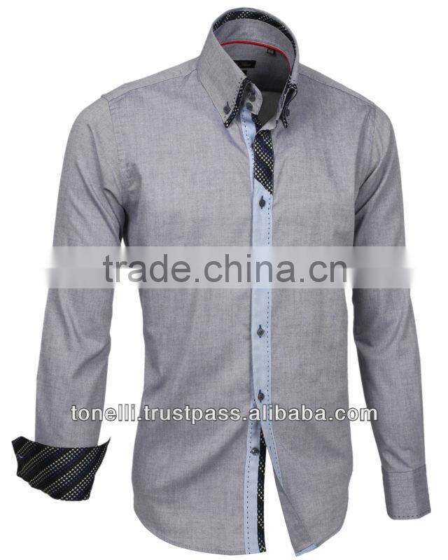 Slim Fit Long Sleeve Grey Oxford Shirts - Free DHL Express Shipping