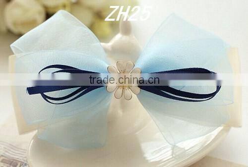 Summer Blue Chiffon Ribbon Fashion Hair Bow Designs Accessories