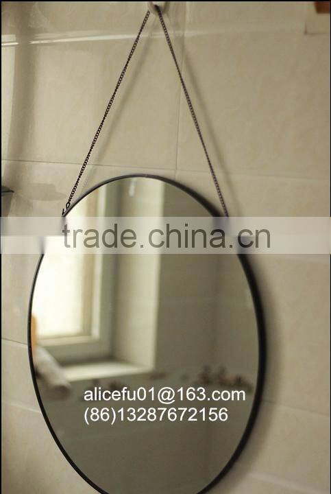 Cheap metal framed hanging 50x50cm round wall mirror for bathroom with metal chain