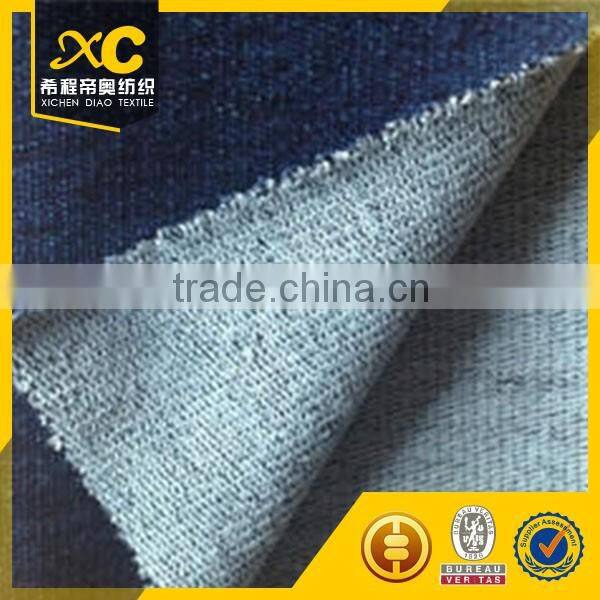 Indigo terry Knitted 4 way stretch denim fabric for man jeans