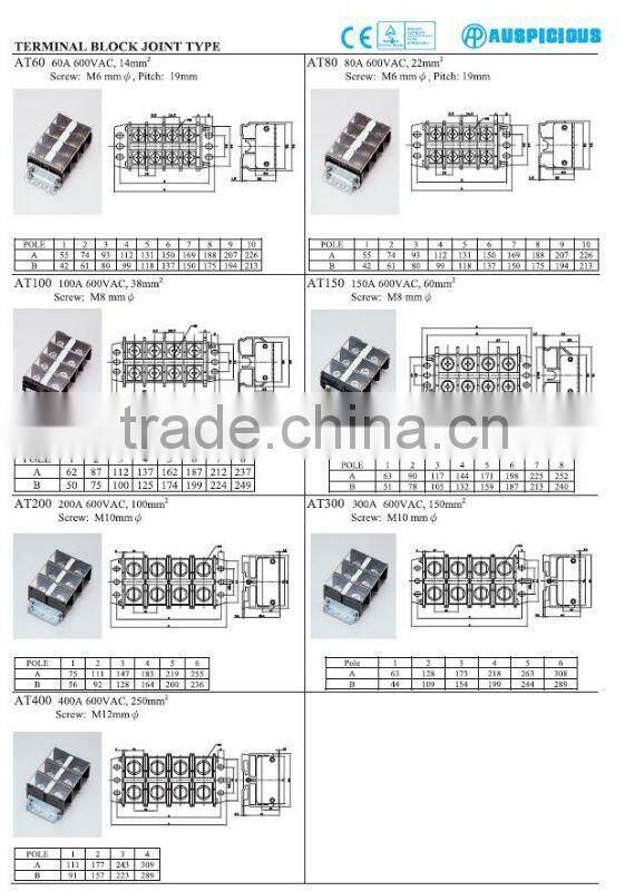 TB Series Din Rail / Panel Mount Brass Screw Joint Type Terminal Block