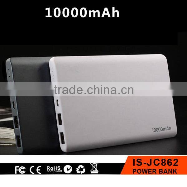 2016 Christmas gift item 10000mah slim rubber finish power bank with dual USB output