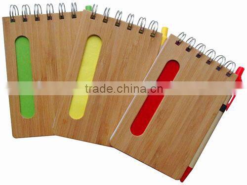 wood notebook with sticker notes