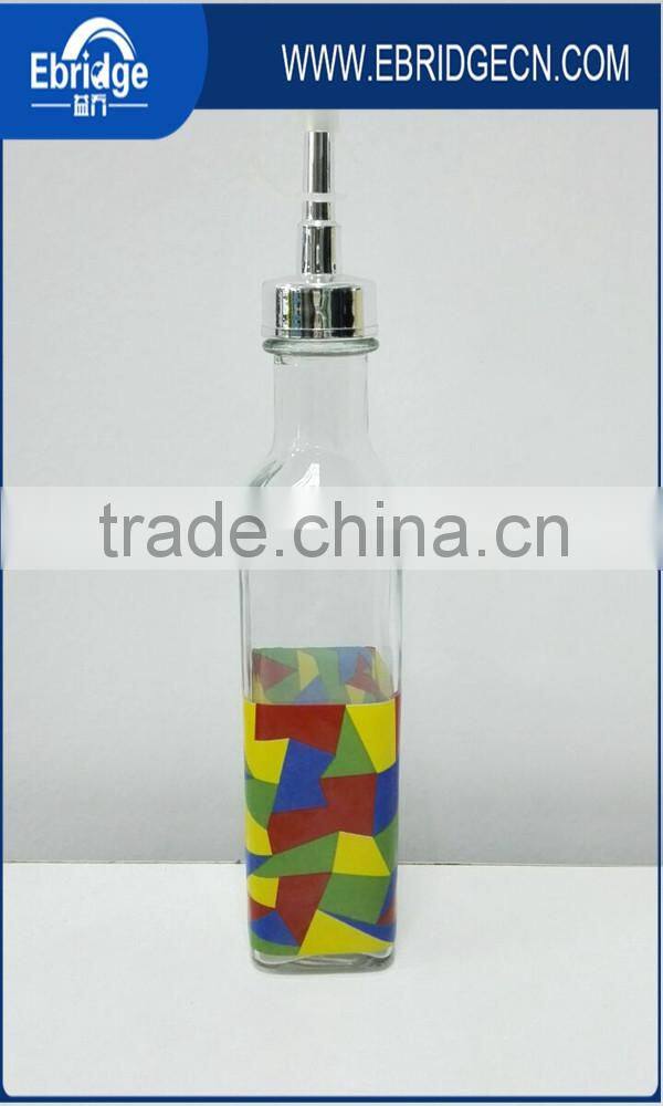 500ml glass decal or coloured cooking oil bottle with metal lid