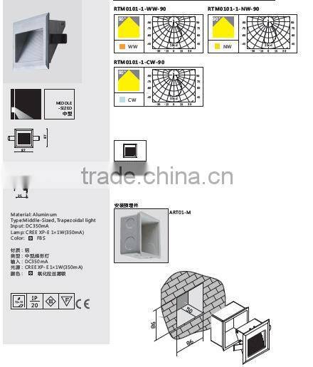 1w Led Stair Recessed Light/Middle Size/Aluminium/Special Light Shap