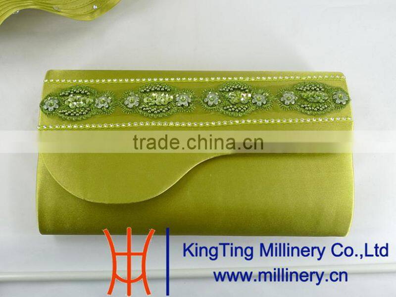 Green Wholesale Handmade Ribbon Satin Hats With Purse Together