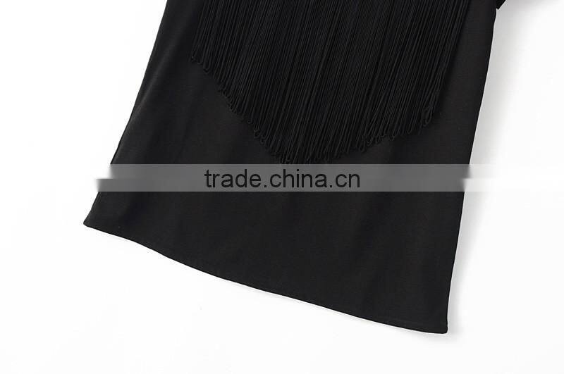 clothing manufacturer printed image black tassel round collar t shirt for girls