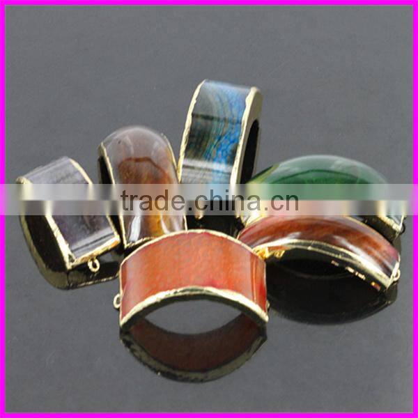 KJL-BD5153 Newest style! Wholesale Gold Plated Nature Butterfly shape druzy drusy agate stone double buckle pendant