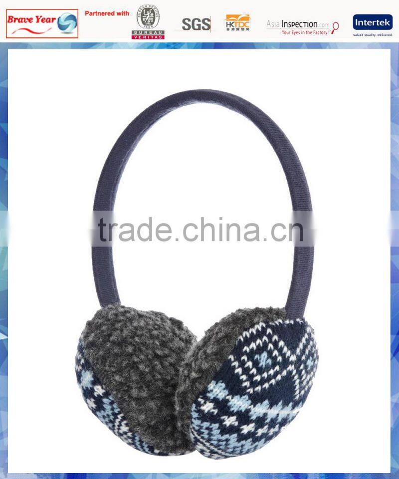 blue and white fairisle knitted new earmuff for boys
