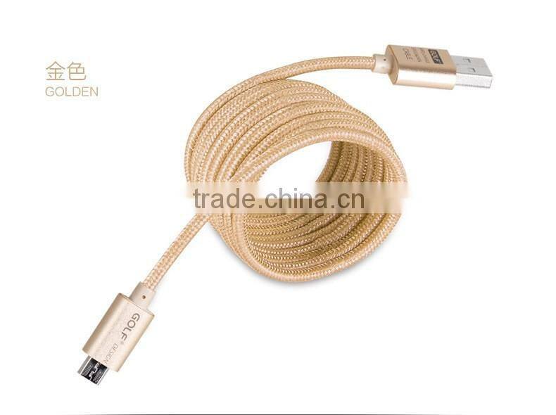 Original GOLF 25cm/100cm/150cm/200cm/300cm Micro USB Metal Braided Data Charger Cable 2.1A Output For Xiaomi Huawei HTC Samsung