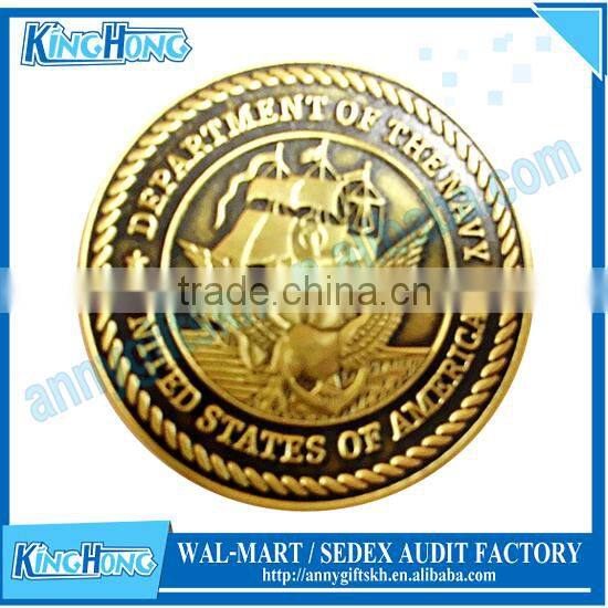 Soft enamel with epoxy domed brass navy coin