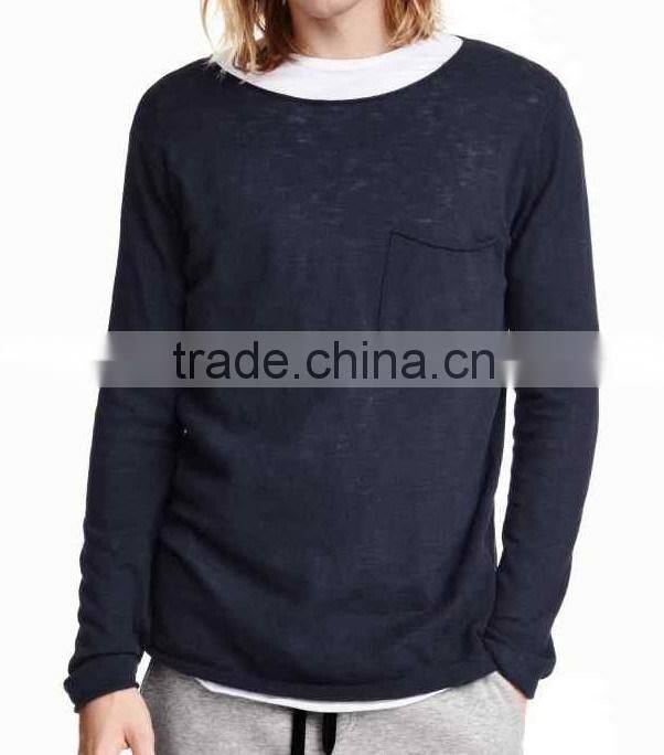 men's scoop neck long sleeve pullover knitted sweater with front pocket