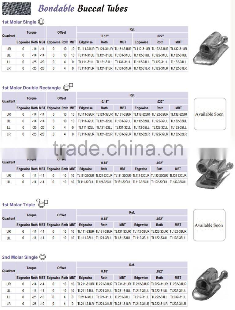 1st Molar Double Bondable Buccal Tubes