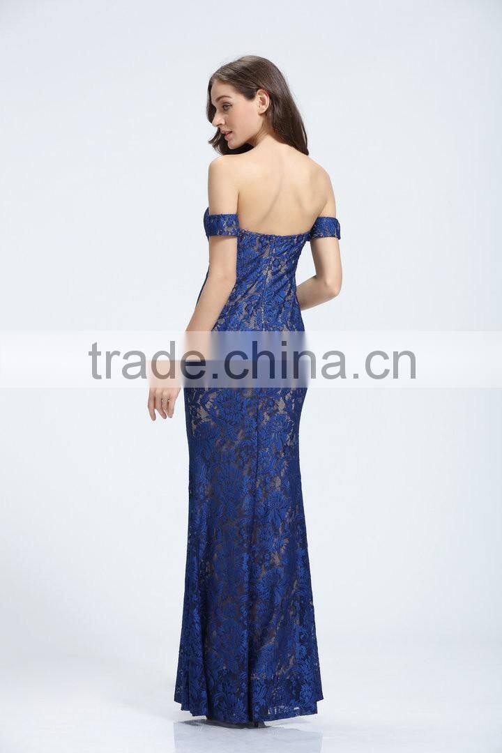 12955 blue lace free should full lenght ruffer A-line sweeps blackless party cocktail prom dresses