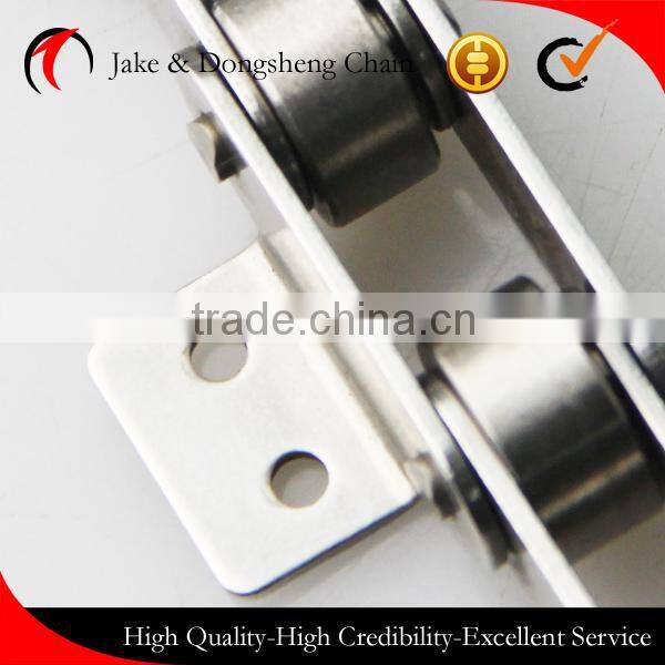 Double pitch conveyor chains inox SS304 C2042 for food line machine large/big rollers with attachments straight plate