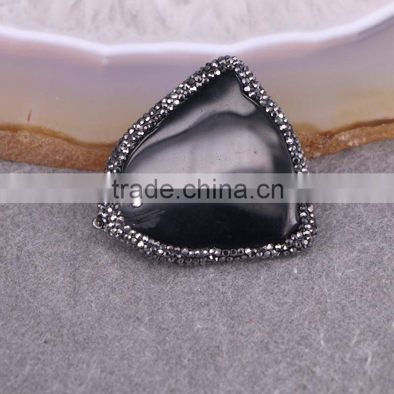 Black Obsidian Pendant, with Pave Crystal Edged Carving Obsidian Buddha Face Pendant, Gem stone Pendant For Jewelry Making