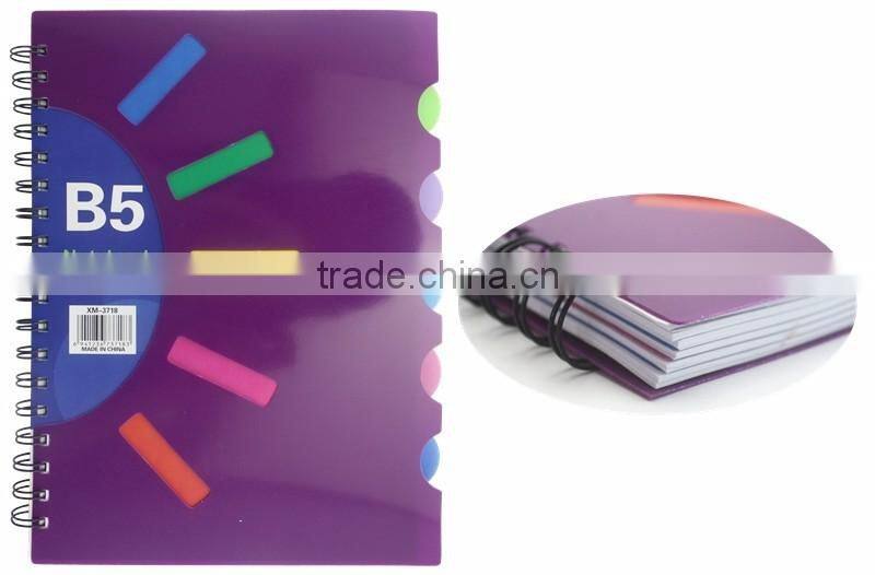 Cheap plastic cover spiral note book with colored PP dividers