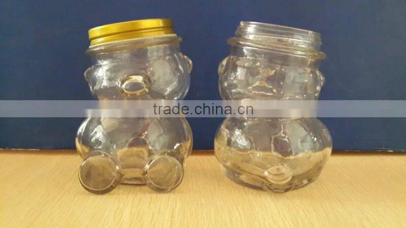 Food Use and Eco-Friendly Feature glass storage jar in bear shape glass jar 350ml/glass bear shape jar