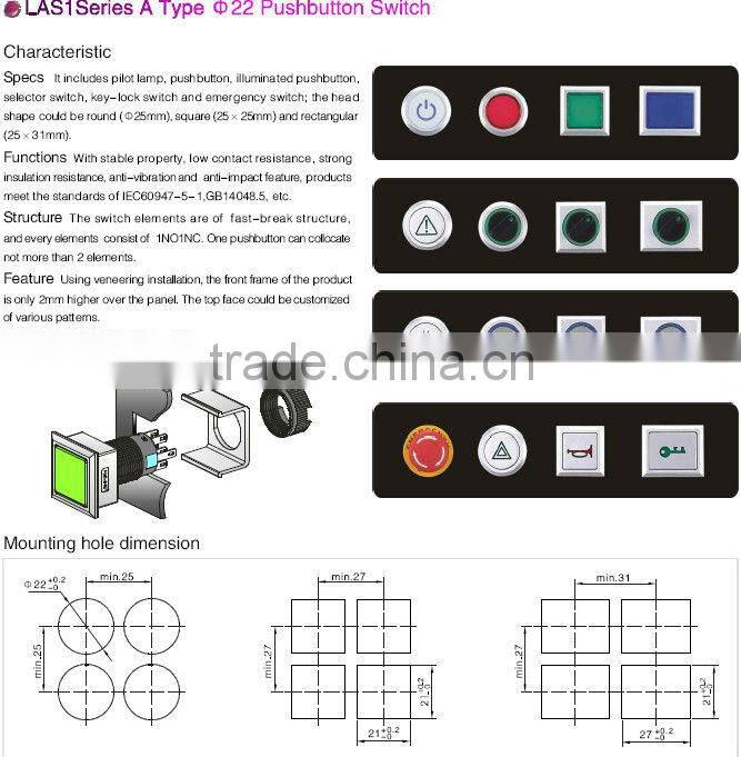 ONPOW emergency pushbutton switch(LAS1-A 22mm Series,Dia.22mm,CE,ROHS,REECH,IP40,IP65)