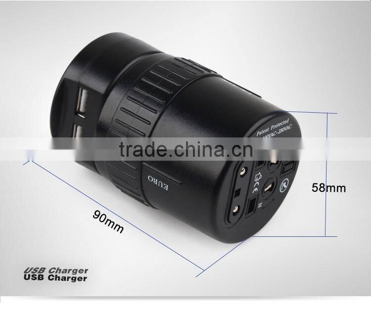 360-Degree Rotating 2 usb Universal Travel Adapter with Zipper Pouch Bag
