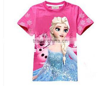 Rose red elsa frozen t-shirt, hot sale cotton t-shirt for girl