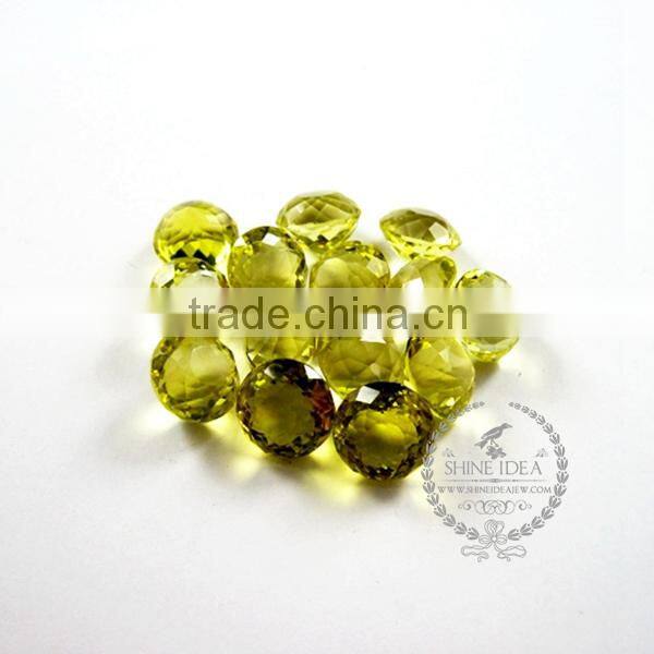 14-14.5mm round faceted cut natural lemon quartz semi precious loose stone gemstone diy ring,earrings cabochon 4110103