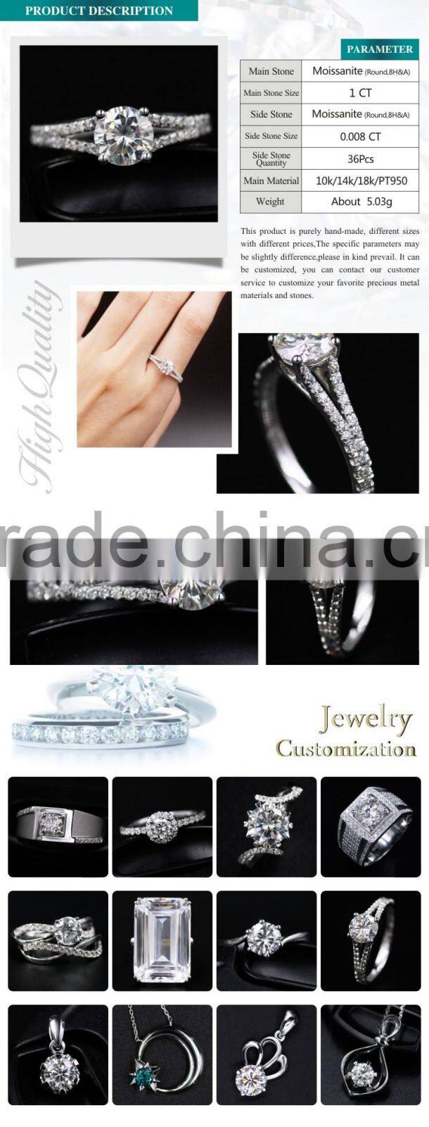 Engagement rings Moissanite rings with 6.5mm EF Loose gemstone, online jewellery wholesale synthetic diamond rings