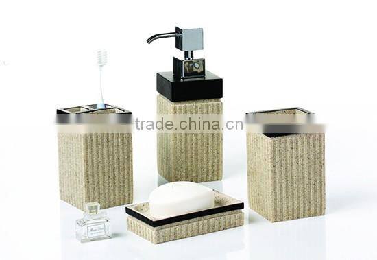 Top Grade Chrismas High Quality factory Cheap handmade Eco-friendly decorative polystone Brown bathroom accessories sets