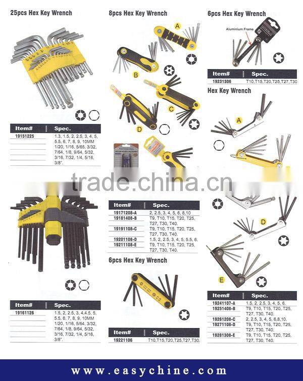 Types of Allen Key Wrench Stainless Steel Hex Key Wrench