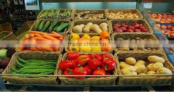 Handweaved plastic round brown fruit and vegetable display stand